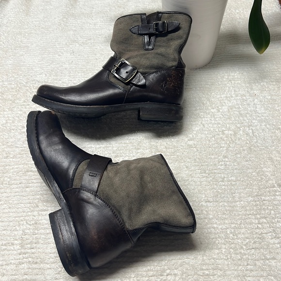 Frye Veronica Leather Canvas Shortie Boots- Womens- Size 7 B- Brown- Ankle Boot - Picture 1 of 13